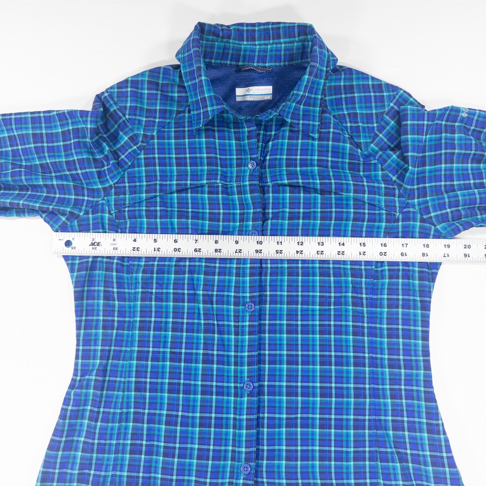 Columbia Omni Shade Plaid Vent Womens Long Sleeve Blue Green M Gorpcore Outdoor - Picture 14 of 16